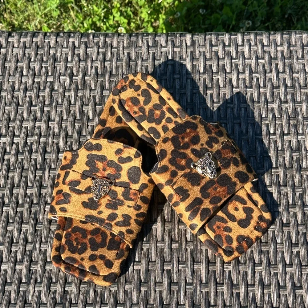 Brown Leopard Print Slide Sandals